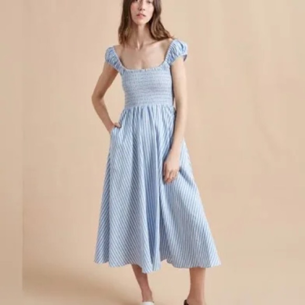 La Ligne Vivian dress Light Blue and ivory Striped Midi Dress